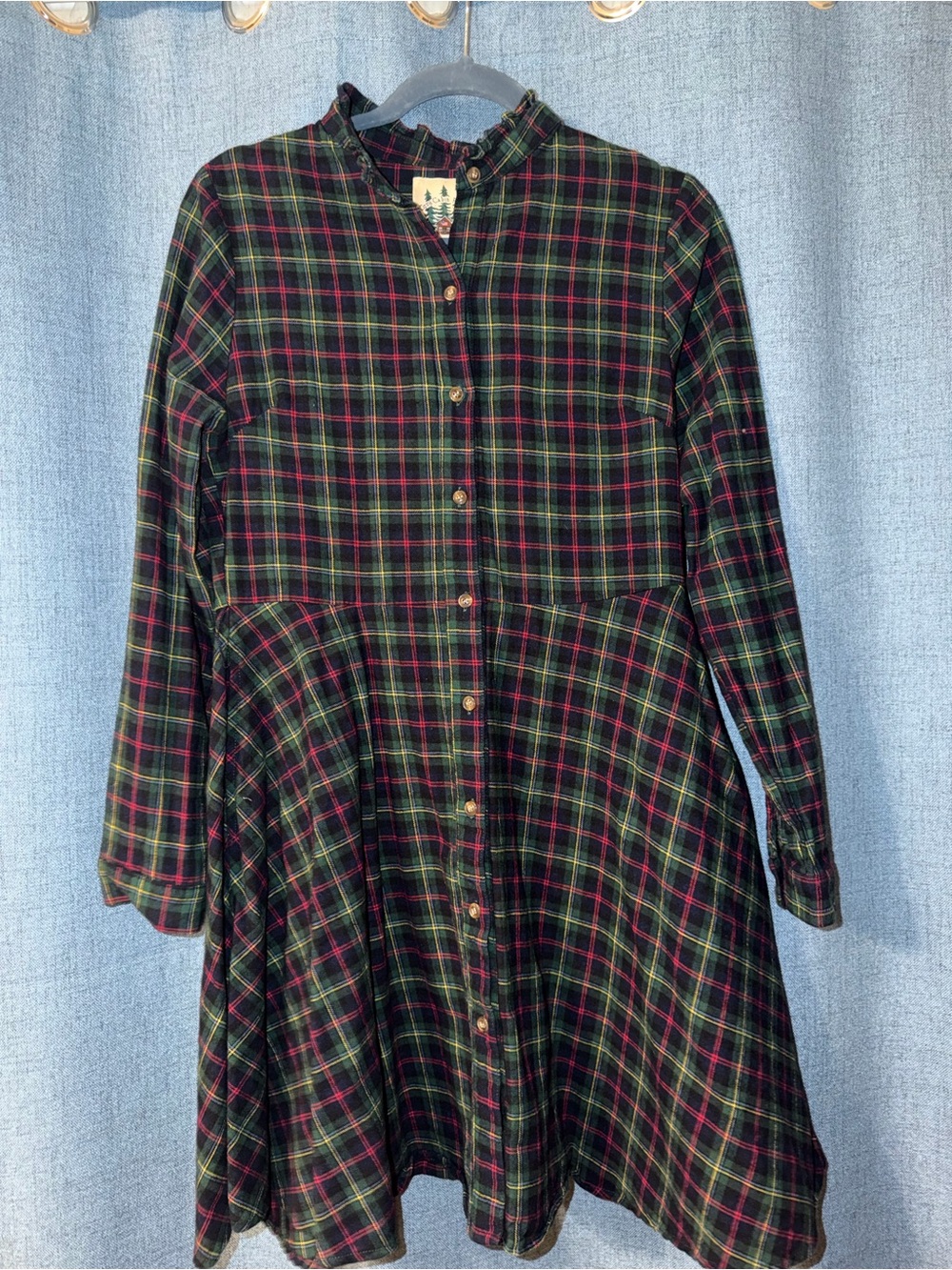 Kiel James Patrick Dark Green Red Plaid Long Sleeve Fit & Flare Dress